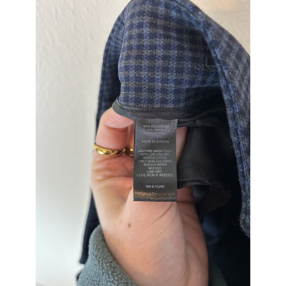 Express Editor 2 Long Tall Pants Trousers Plaid Check Blue Low Rise Academia - Picture 4 of 4